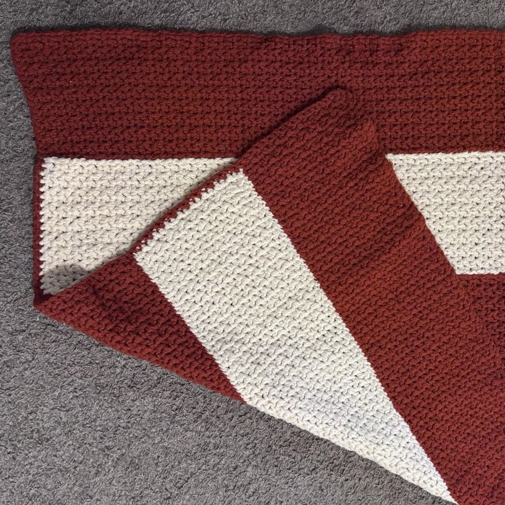 Handmade 70x42 Crochet Striped Throw Blanket Burnt Orange Cream Cottagecore